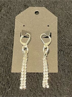 Sparkling Silver Rhinestone Dangle Earrings - Elegant Drop
